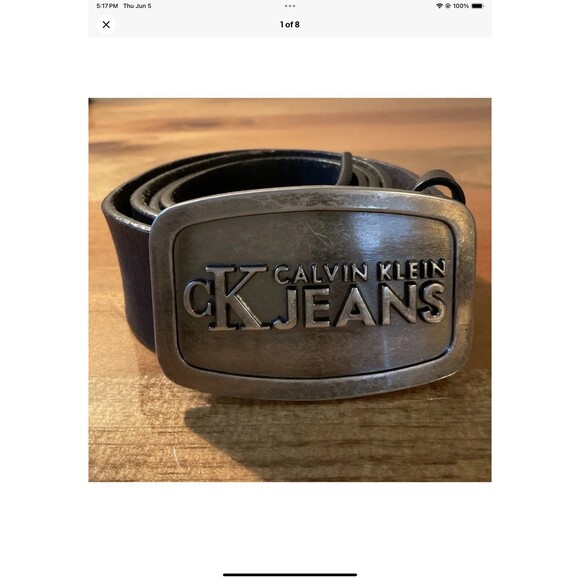 Calvin Klein Accessories - Calvin Klein Jeans Unisex Black Leather Belt Metal Logo Buckle 44” Vintage 90’s
